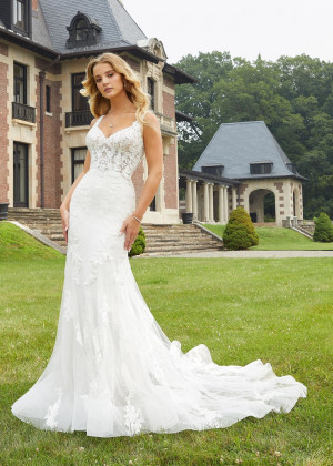Wide Straps Ivory Lace Tulle Deep V Back Wedding Dress